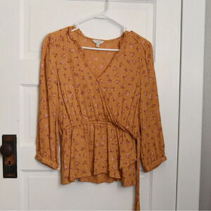Lucky Brand yellow tie wrap blouse women’s size S